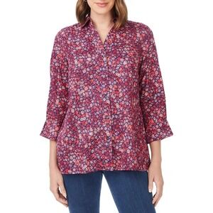 Foxcroft Piper Floral Button Down‎ Shirt Size 8 Beach Blossoms Non Iron Cottage